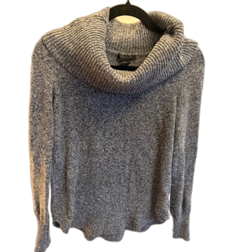 Tahari Gray Cowl Neck Sweater Size L Knit Long Sleeve Cozy Pullover